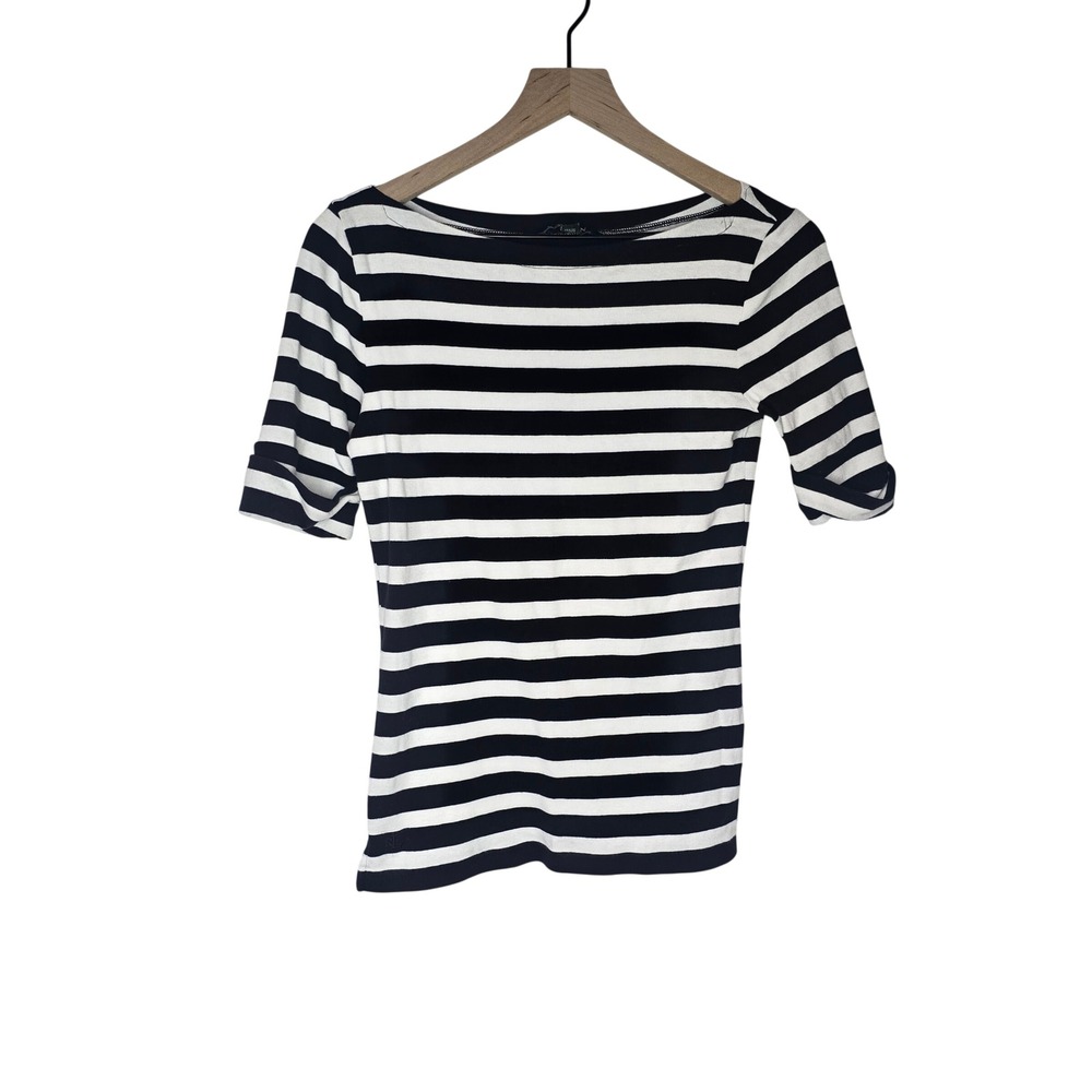 Lauren Ralph Lauren Boatneck Top Womens S Black White Striped Cotton Nautical